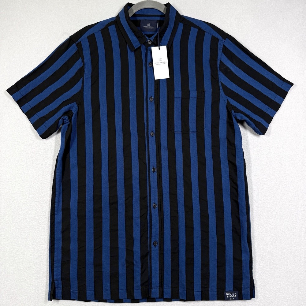 Scotch and Soda Shirt Mens Large Vertical Bold Stripe Short Sleeve Button Up NWT
